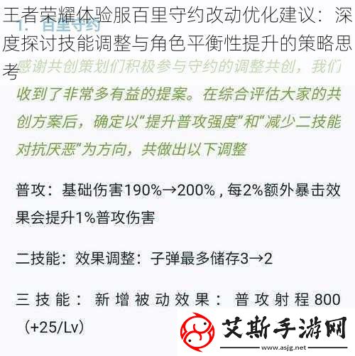 王者荣耀体验服百里守约改动优化建议：深度探讨技能调整与角色平衡性提升的策略思考